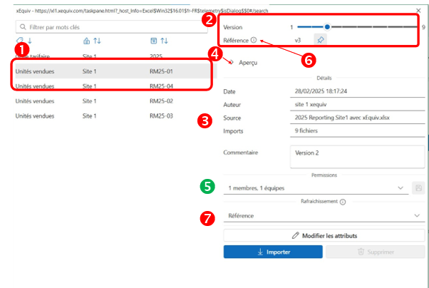 Sélection d'une version de données depuis xEquiv